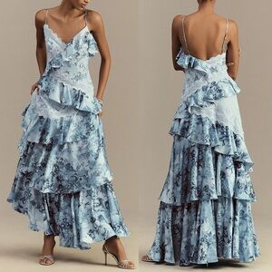 Anthropologie BHLDN Elora Sleeveless V-Neck Ruffle Lace Maxi Dress Sz 4